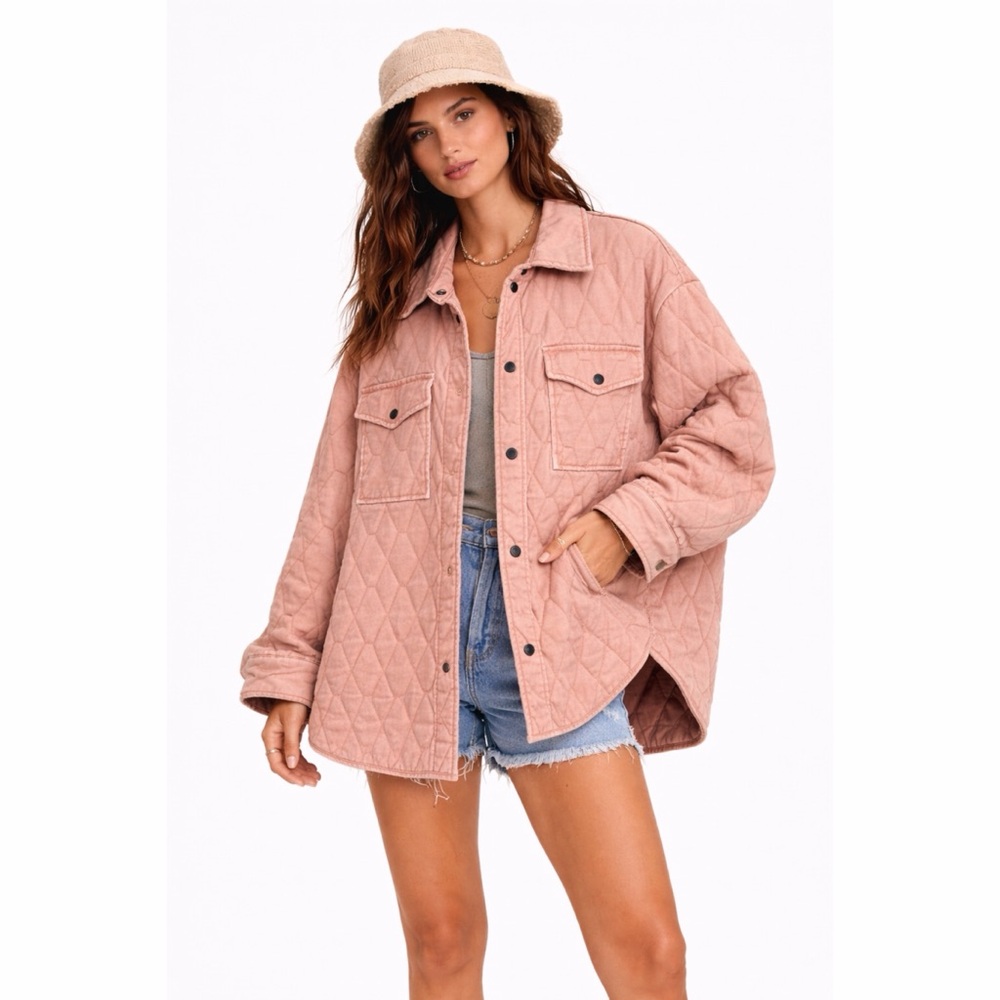 Joie Quilted Snap Button Barn Jacket - Dusty Rose